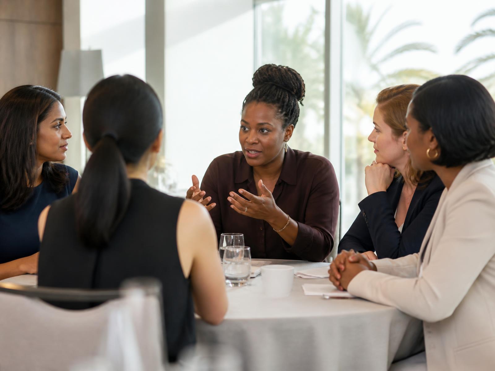 IWCCF members in professional conversation at a chamber business forum
